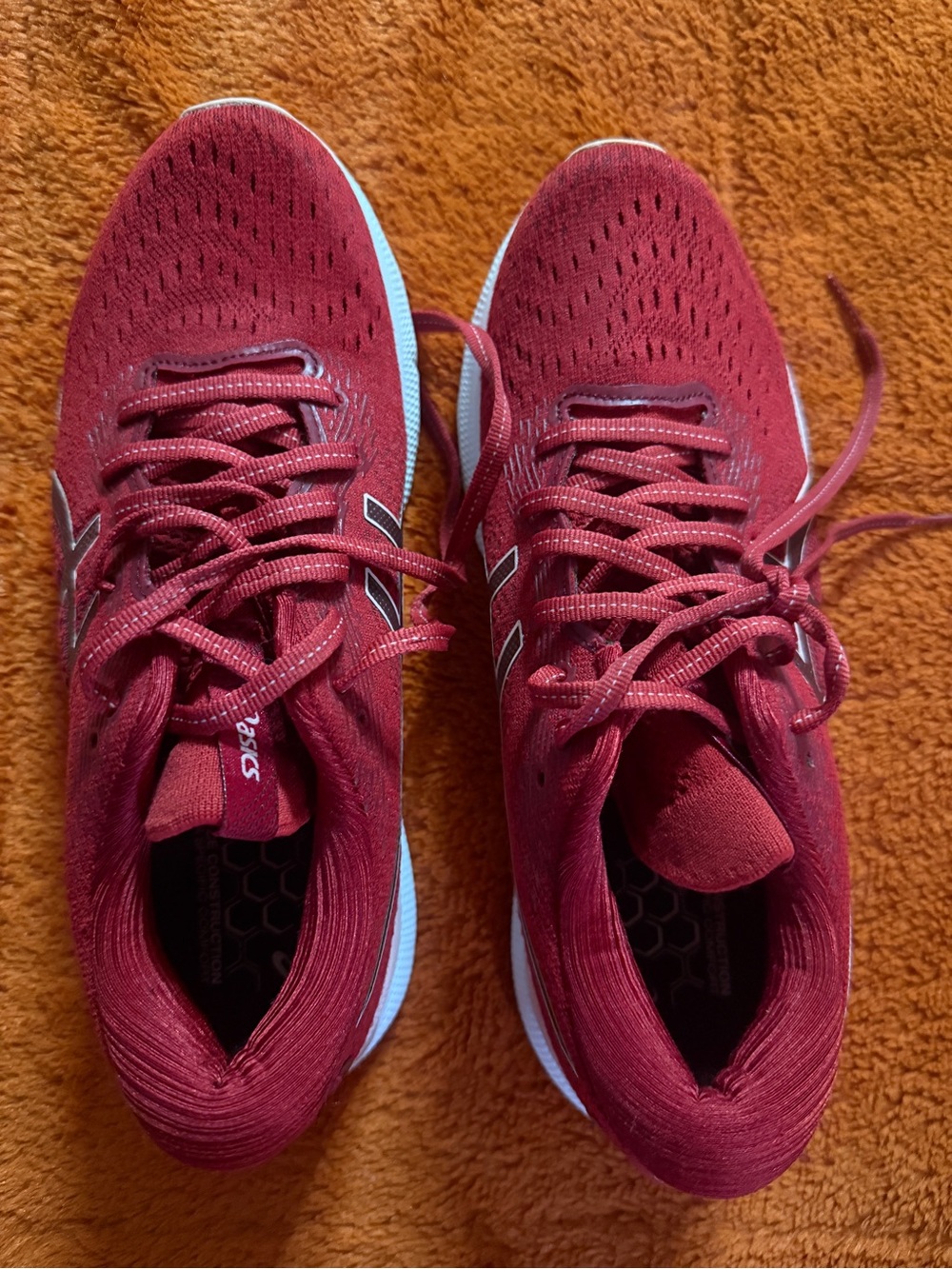 ASICS Women's Red Lace-Up Athletic Sneakers with White Soles